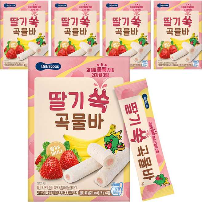 BEBECOOK 穀物夾心捲酥 8條入, 草莓口味, 40g, 5個