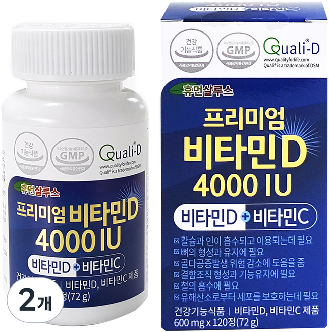 휴먼살루스 프리미엄 비타민D3 4000IU 비타민C 복합 영양제, 2개, 72g