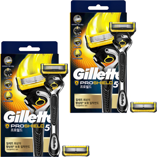 질레트 프로쉴드 옐로우 면도기+여분날, 2개