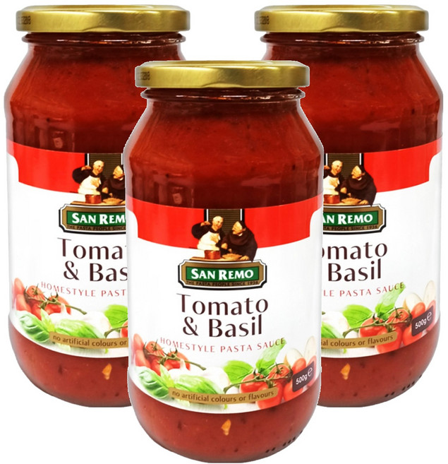 SAN REMO 頂級麵醬 蕃茄羅勒, 500g, 3罐