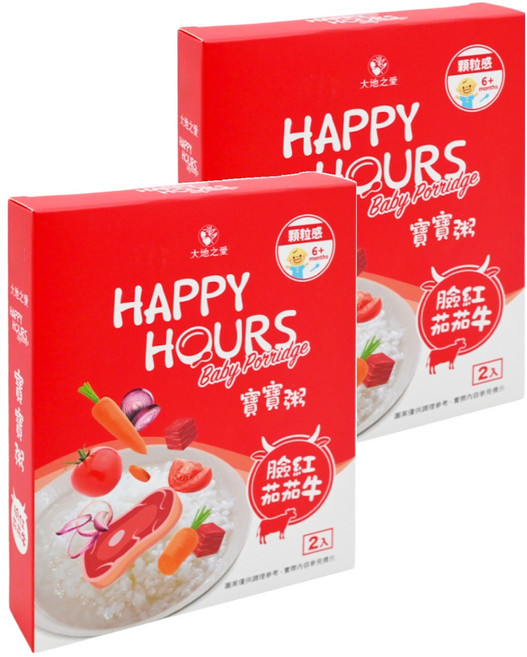 HAPPY HOURS 寶寶粥 6個月以上 2包, 臉紅茄茄牛, 300g, 2盒