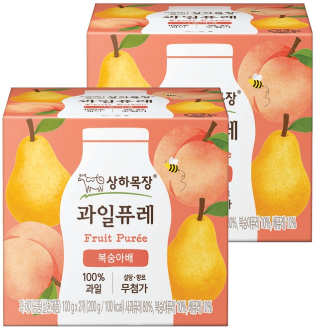 상하목장 과일퓨레, 복숭아배, 200g, 2개