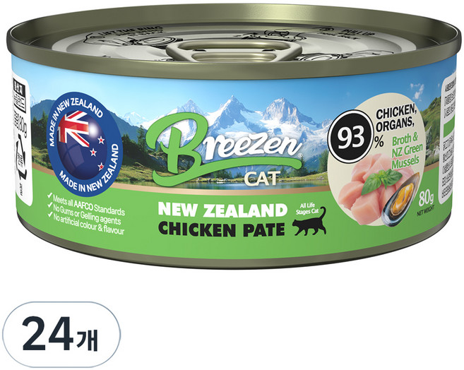 브리젠 전연령 고양이 뉴질랜드 파테 주식캔, 24개, 80g, 닭