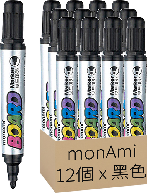 Monami 白板筆-B, 黑色的, 12支