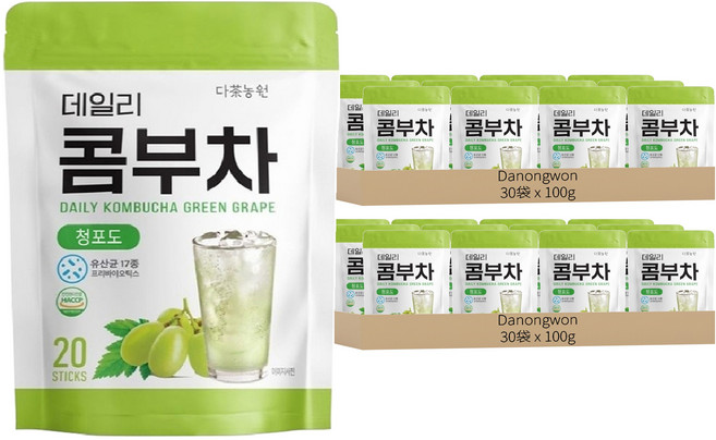 Danongwon 乳酸菌康普茶 青葡萄, 5g, 20條, 60袋