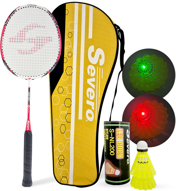 세베로 카본 배드민턴 라켓 카본파워5미니 1p+야광셔틀콕 2p 세트, 1세트