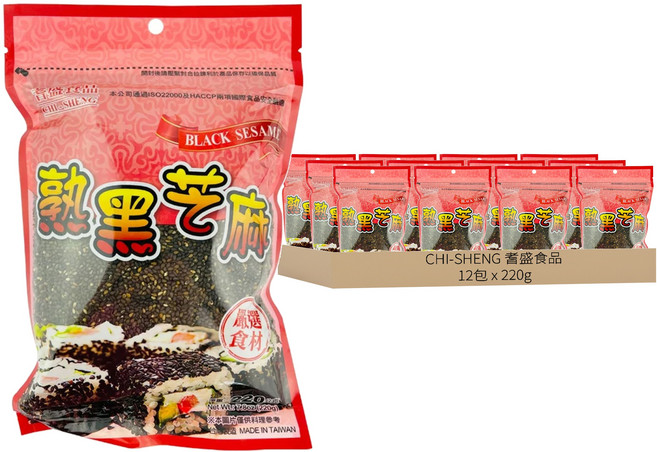 CHI-SHENG 耆盛食品 熟黑芝麻, 220g, 12包
