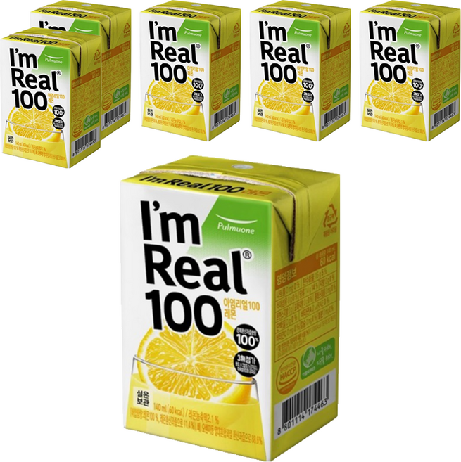 아임리얼 풀무원 아임리얼 100 레몬 주스, 6개, 140ml