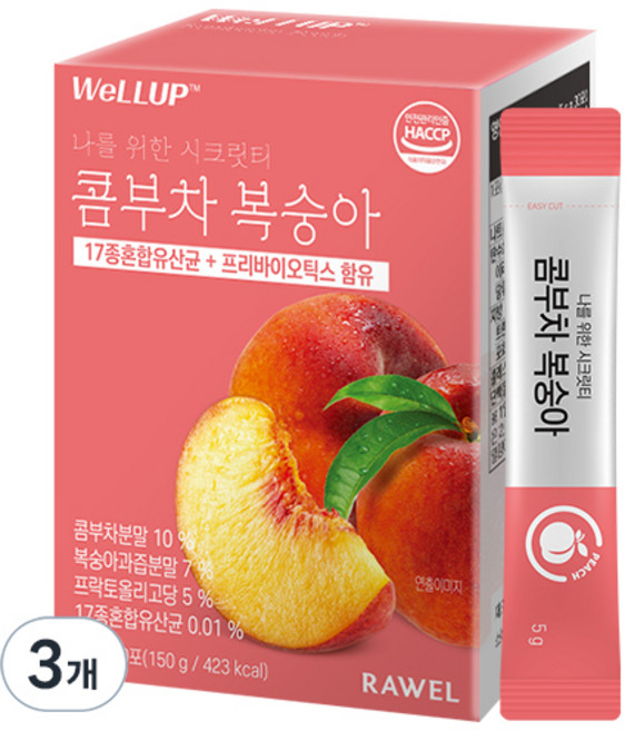 웰업 로엘 콤부차 복숭아, 5g, 3개, 30개입