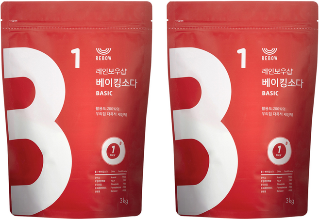 레인보우샵 베이킹소다 베이직, 3kg, 2개