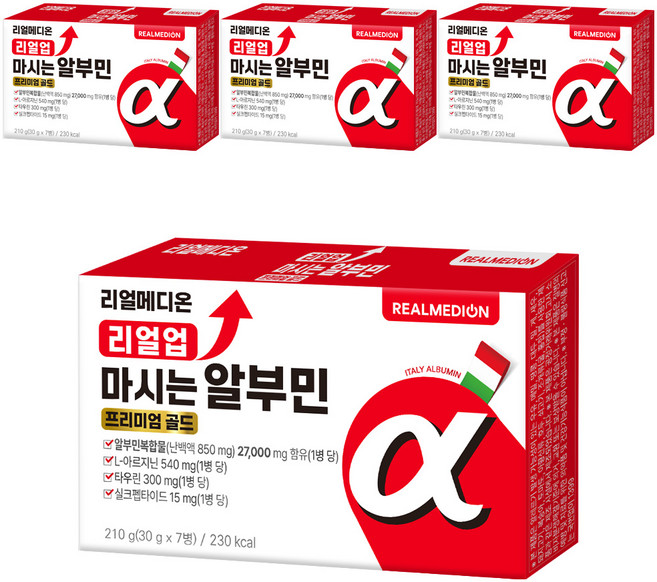 리얼메디온 리얼업 마시는 알부민 프리미엄 골드 7p, 4개, 210g