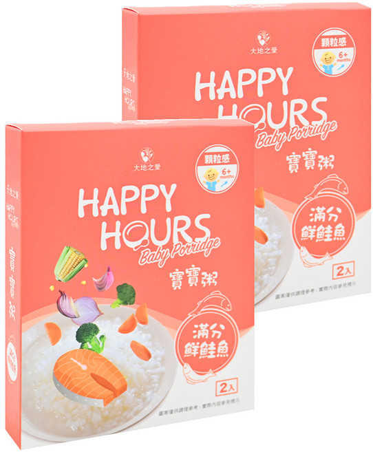 HAPPY HOURS 寶寶粥 6個月以上 2包, 滿分鮮鮭魚, 300g, 2盒