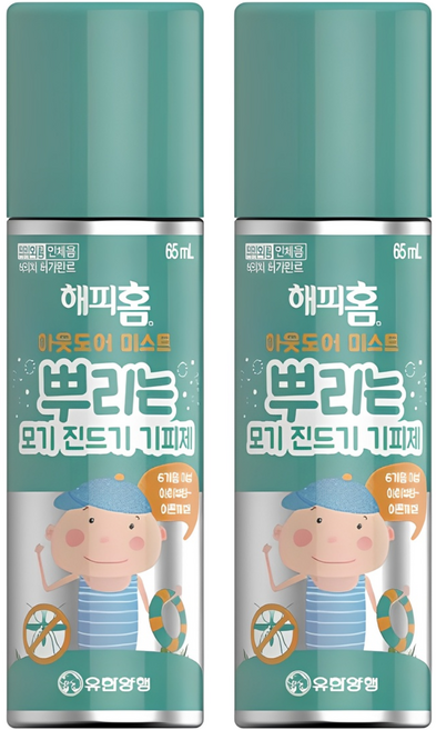 해피홈 모기 진드기 기피제 아웃도어 미스트, 65ml, 2개