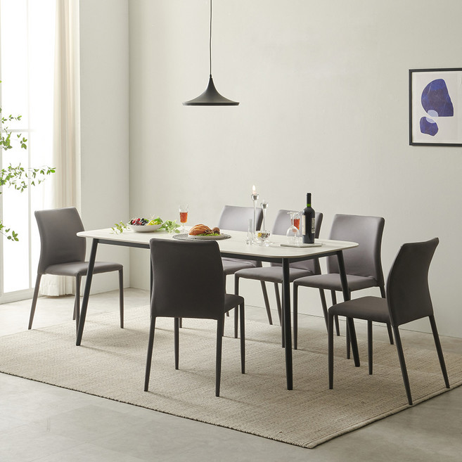 보니애가구 베로나 1800 세라믹 6인용 식탁 테이블 + 의자 방문설치, 캐슬마블 + 다크그레이, 일반의자 6