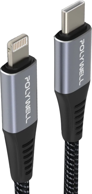 POLYWELL 寶利威爾 Type-C Lightning 蘋果PD快充編織線 iPhone PW15-W45-A286, 2m, 灰色, 1條