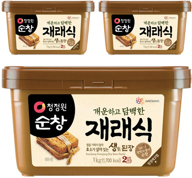 청정원순창 개운하고 담백한 재래식 생된장, 1kg, 3개