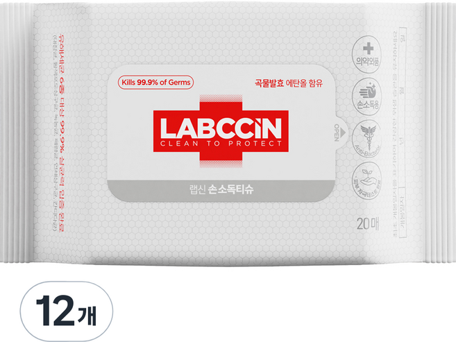LABCCiN v3 手部消毒濕紙巾, 20張, 12個