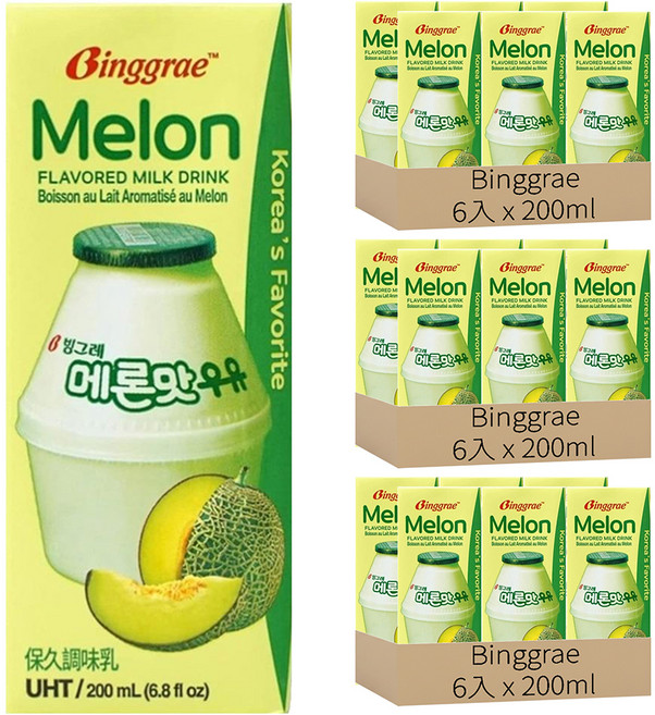 Binggrae 保久調味乳 哈密瓜風味, 200ml, 18入