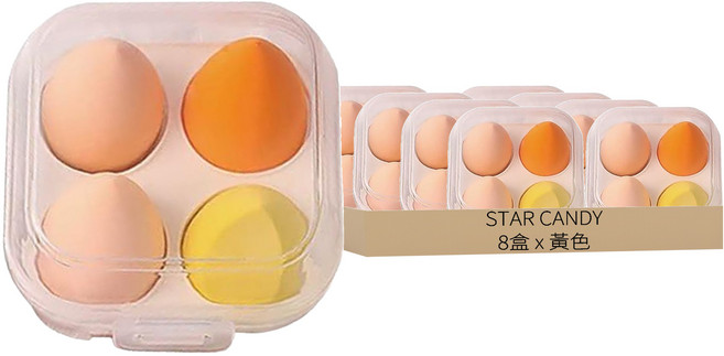 STAR CANDY 乾濕兩用美妝蛋 4個, 黃色, 8盒
