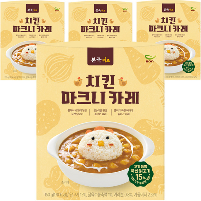 베이비본죽 본죽키즈 치킨 마크니 카레, 150g, 4개