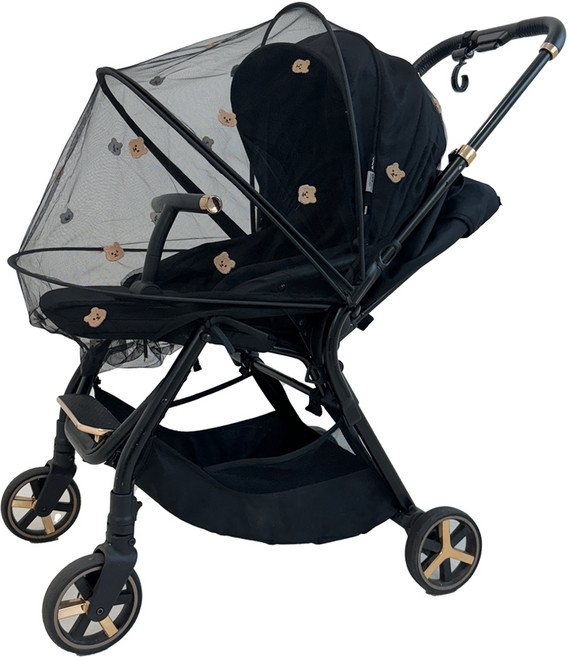 어프리비 유모차 모기장 커버 방충망 햇빛가리개, 곰돌이블랙, 1개