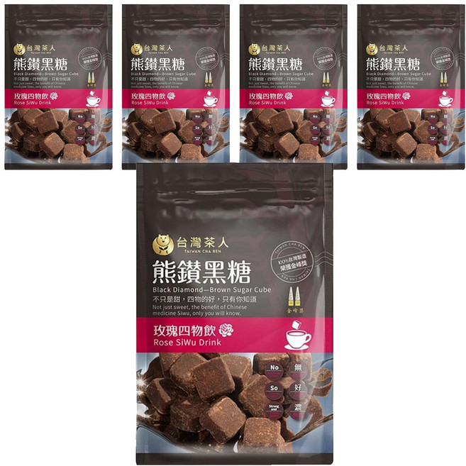 台灣茶人 熊鑽黑糖磚 玫瑰四物飲 獨立包裝 方便攜帶, 136g, 5袋, 1袋
