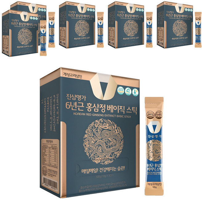 개성고려삼인 진삼명가 6년근 홍삼정 베이직 스틱, 300g, 6개