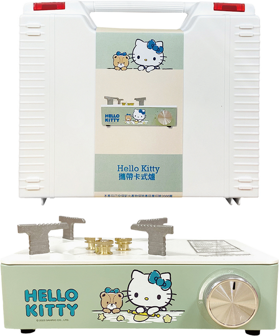 HELLO KITTY 凱蒂貓 攜帶卡式爐 烹飪 煎煮炒炸樣樣行 戶外露營出遊一提即走, 粉綠色, 1個