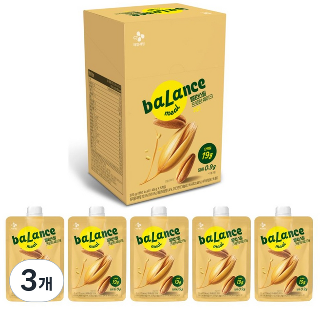 CJ제일제당 밸런스밀 프로틴 쉐이크 귀리 5p, 225g, 3개