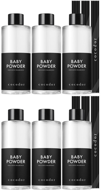 코코도르 디퓨저 리필 + 리드스틱 5p, 베이비파우더, 200ml, 6개