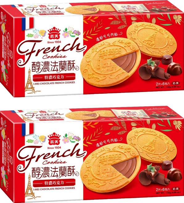 義美 法蘭酥 巧克力 6包, 132g, 2盒