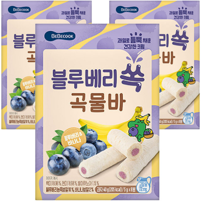 BEBECOOK 草莓穀物棒 8個入, 藍莓口味, 40g, 3個