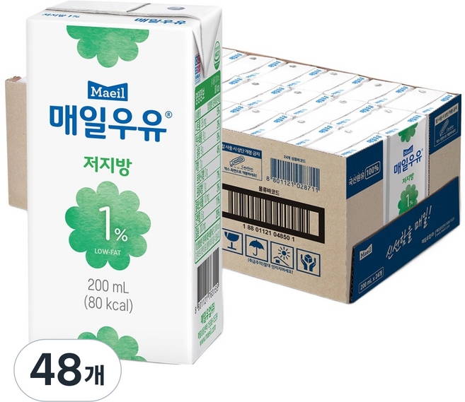 매일우유 멸균 저지방 1%, 200ml, 48개
