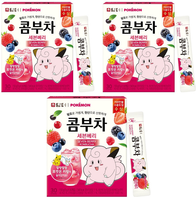 담터 포켓몬 콤부차 세븐베리, 5g, 30개입, 3개