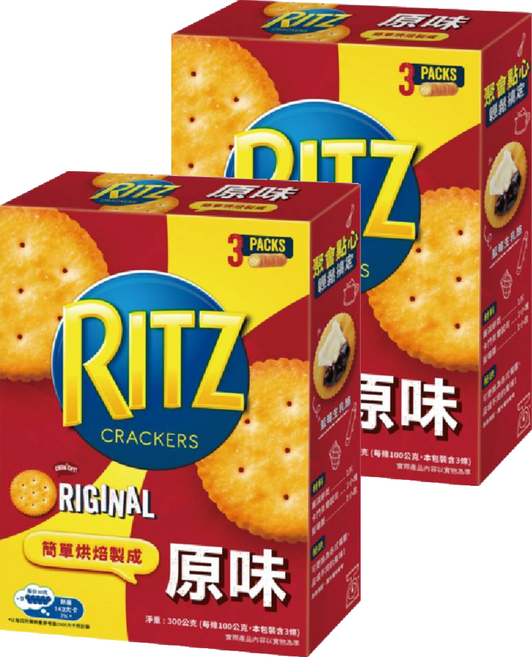 RITZ 麗滋 餅乾 原味 3條, 300g, 2盒