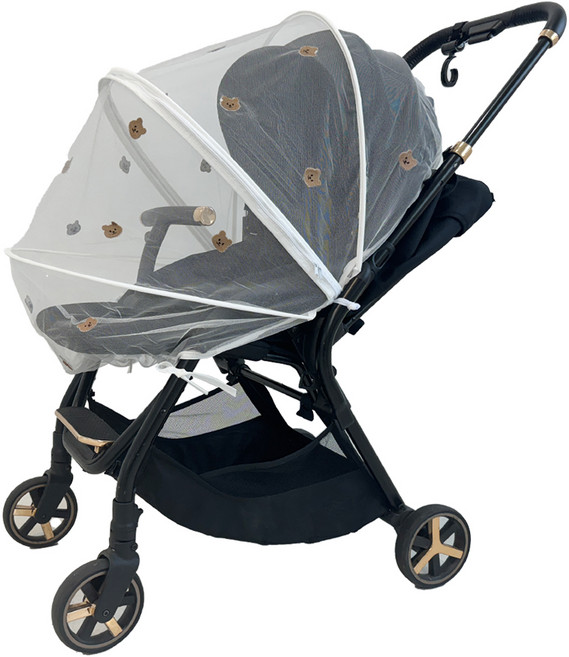 어프리비 유모차 모기장 커버 방충망 햇빛가리개, 곰돌이화이트, 1개