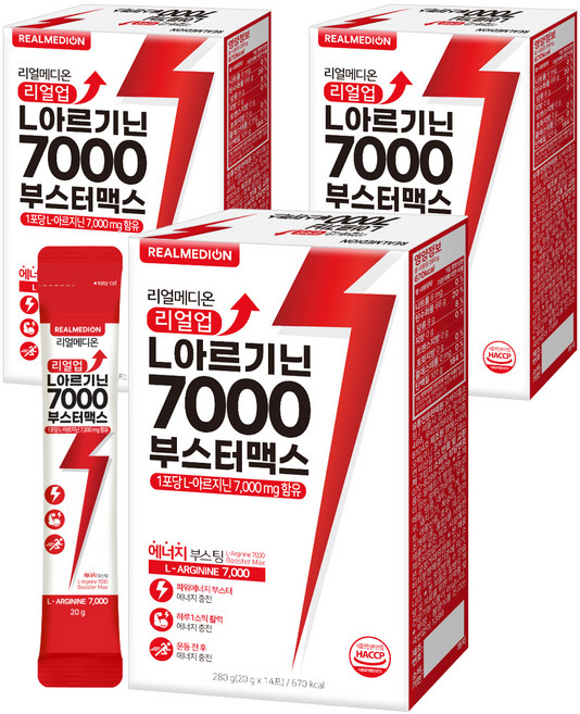 리얼메디온 리얼업 L 아르기닌 7000 부스터 맥스, 3개, 280g