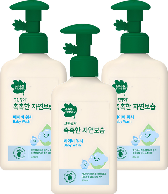 그린핑거 촉촉한 자연보습 베이비 워시, 320ml, 3개