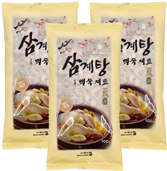 비니플랑센 국산 삼계탕 백숙 수육 만능 육수 재료, 100g, 3개