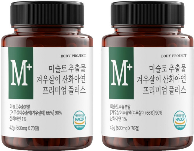 바디프로젝트 미슬토 추출물 겨우살이 산화아연 프리미엄 플러스 42g, 2개, 70정