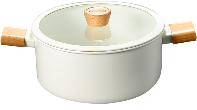 ANDY MAY2 日式櫸木柄陶瓷不沾湯鍋, 20cm, 米白色, 1個
