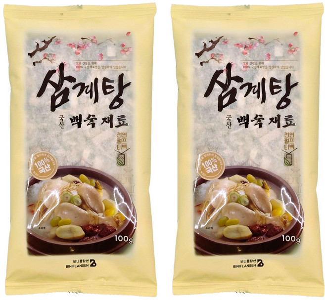 비니플랑센 국산 삼계탕 백숙 수육 만능 육수 재료, 100g, 2개