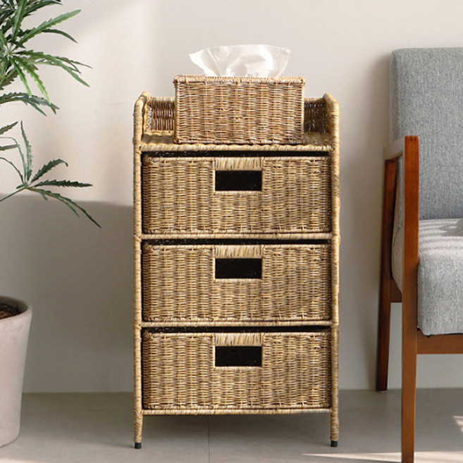 VER.2 데이지가든 라탄 선반형 3단 수납장