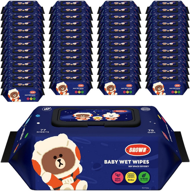 아이러브베베 라인프렌즈 유니버스 77매x10팩 아기물티슈 캡형, 5세트, 75g