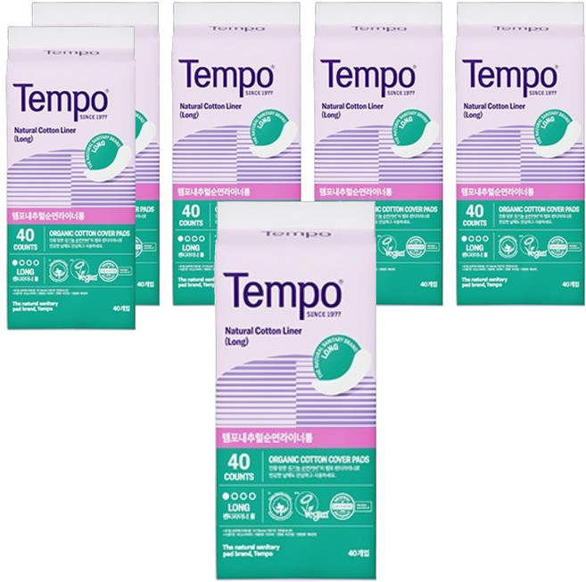 韓國 Tempo 天然純棉護墊 加長型, 17.5cm, 40片, 6包