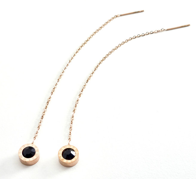 노이드비 여성용 써지컬스틸 얇은체인 로마숫자 크리스탈 롱드롭 귀걸이