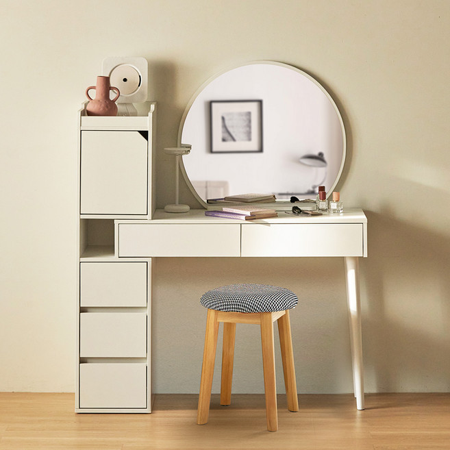 파로마 애스터 익스텐션 수납화장대 풀세트 방문설치, 화이트(화장대), 트위트블랙(의자)