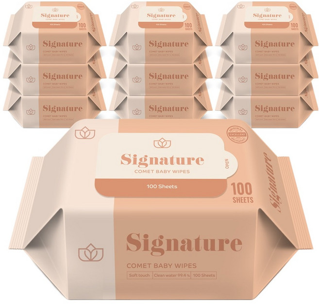 코멧 시그니처 아기물티슈 엠보싱 리필형 저자극 더마테스트 인증, 10팩, 100매, 55g