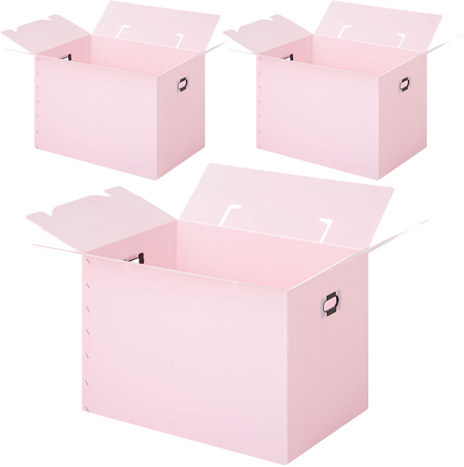 코멧 테이프 없이 조립하는 편리한 이사박스, 핑크, 3개