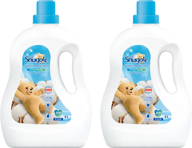 스너글 초고농축 섬유유연제 오리지널 허거블 코튼 본품, 4L, 2개